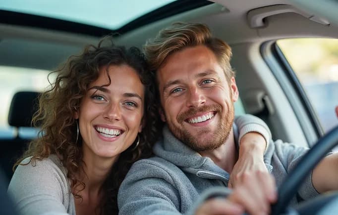 Happy customers in car - Thrifty Car Rental UAE